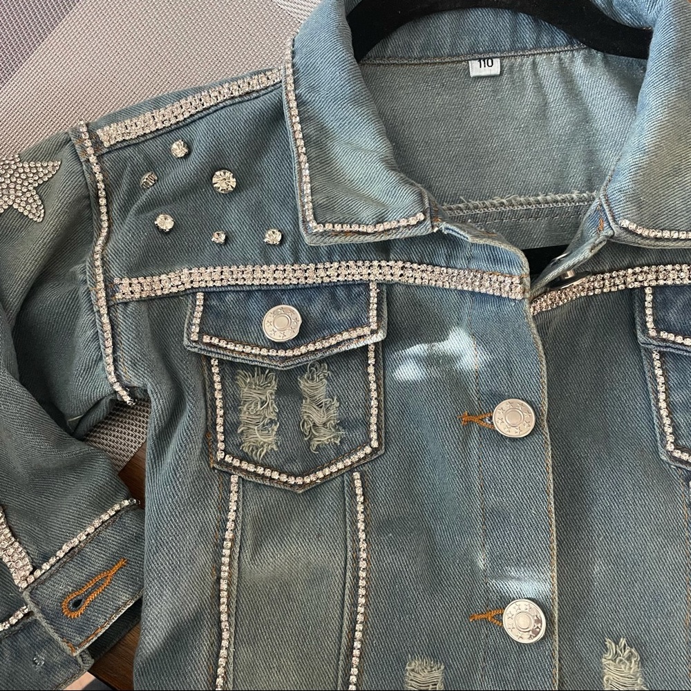 Custom rhinestone Jean jacket - Picture 8 of 9